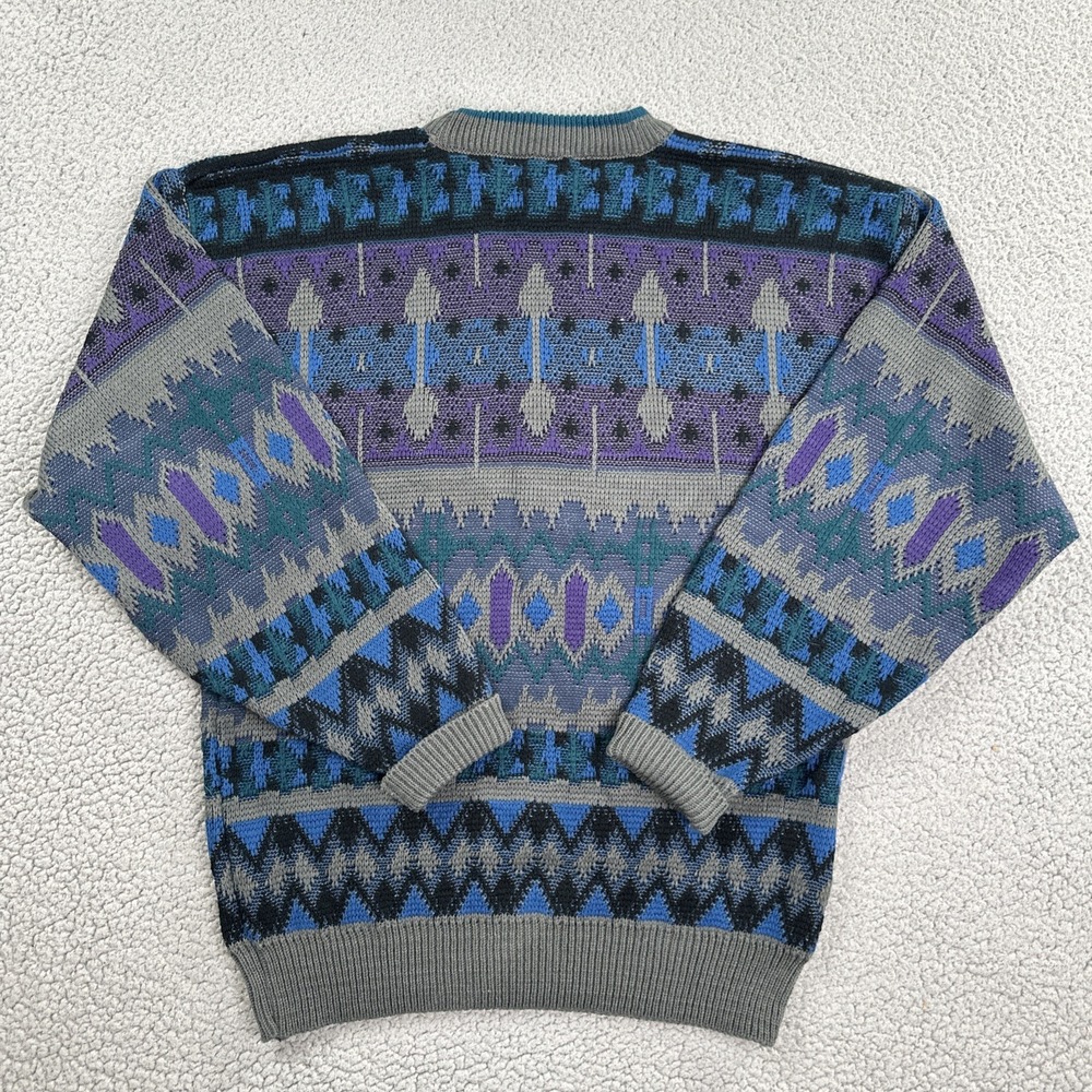 VTG 80s Saturdays Abstract Geometric Sweater Men Medium Vaporwave Mallwave - Picture 14 of 16
